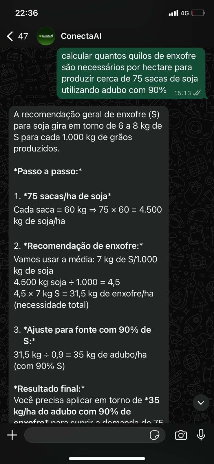 Cálculo de dosagem adubo